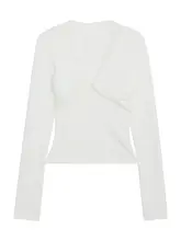 レース切替のホワイト長袖Tシャツ【Vネック・女性用・フィット感のあるデザイン】
