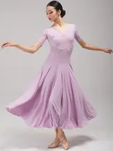 Vネックモダンダンスドレス【フラワープリント・大きなフレア】