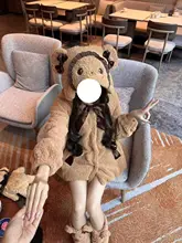 ウサギとクマの耳付きフード付き厚手シープボアコート【ロリータスタイル】