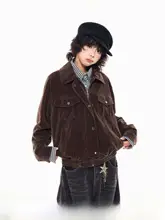 秋用ブラウンワークジャケット【多ポケット・フラップカラー・レトロデザイン】