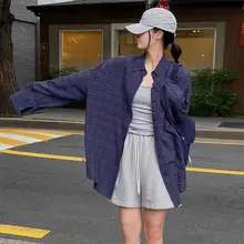 春用 ゆったりカジュアルチェックシャツ【薄手・フロントボタン・ターコイズブルー】