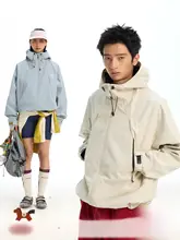 防水加工のバイカラー反射プリントアウター【アウトドア用・ゆったりシルエット・フード付き】