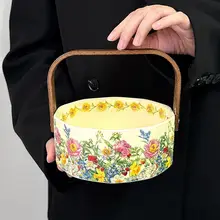 レトロな花柄陶製ハンドル付きフルーツバスケット【家庭用・リビング・おやつ皿・ギフト対応】