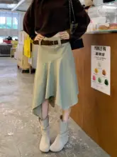 ビンテージ風不規則ハイウエストスカート【春用・フィット・中長丈】（セットアップ対応）