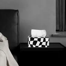 モダンデザインのチェッカーパターン陶器ティッシュボックス【リビング・ダイニング・オフィス用】