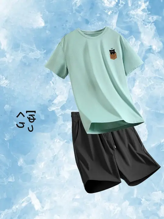 夏用 メンズ ランニングアクティブウェア【アイスシルク・通気性・半袖Tシャツ・速乾ショートパンツ】（セットアップ対応）