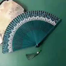 花模様の変色扇【レディース・青墨緑・折りたたみ式・漢服写真撮影用】