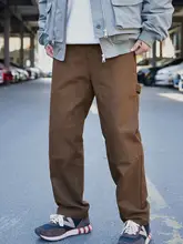 冬季用アメリカンスタイルの作業パンツ【ブラウン・ハーフウエストゴム・ストレートシルエット・ユニセックス】