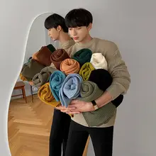 MRCYC メンズ ニットセーター【秋冬用・厚手・クルーネック・ゆったりフィット・無地】