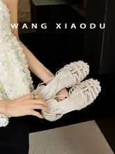 編み込みデザインの粗ヒールサンダル【女性用・夏・ローマスタイル】（セットアップ対応）