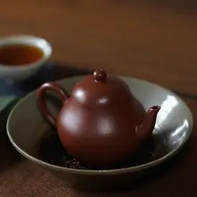 宜興紫砂製 手作り孟臣型 茶壺【皺皮・朱泥・高梨式】