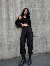 高腰デザインの束脚工装パンツ【アウトドア用・フィット・ブラック】（セットアップ対応）