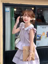 夏にぴったり！芋泥気泡デザインの半袖トップスとフレアスカート【淡い紫色・セットアップ対応】