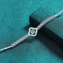 デザイン性抜群の四葉のクローバーモチーフブレスレット【モザンストーン・S925純銀・プラチナメッキ】
