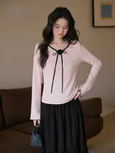 大きいサイズのVネック長袖Tシャツ【インナー・外着用・ピンク・秋用】