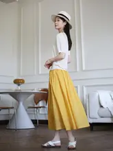 ZAN 新作 無地シルクコットン半身スカート【夏用・Aライン・ミドル丈・スリム効果】