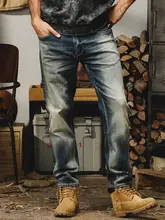 デニムパンツ メンズ ストレート ヘビーオンス ストーンウォッシュ ヴィンテージ加工 アメカジ カジュアル 秋