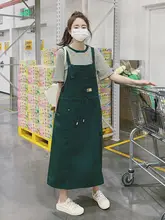 感あふれるグリーンのサロペット風ワンピース【夏用・ロングデザイン】（セットアップ対応）