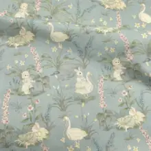 兎と大きな白鳥のデジタルプリントハンドメイドブックカバー【コットン製・平布】