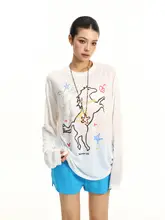 長袖Tシャツ レディース リヨセル 手描きポニー 薄手 ルーズ 夏 UVカットトップス 紫外線対策「BIGGOLD」