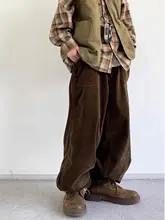 男女兼用 ビンテージ風 コーデュロイカジュアルパンツ【秋冬用・厚手・ワイドレッグ・ジョガーパンツ】