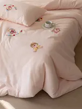 全棉カ cartoon 4点セット【色織り・ワッフル生地・刺繍入り・1.8m用】