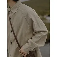 危機 メンズ 製灯芯綿ストライプシャツ【秋用・ルーズフィット・長袖】