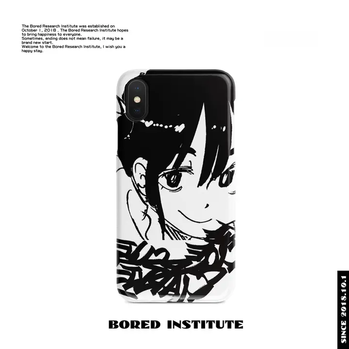 二次元イラストデザイン スマートフォンケース【白黒・ソフトシリコン・Huawei P60/iPhone 11/12/13/14/15/16対応】