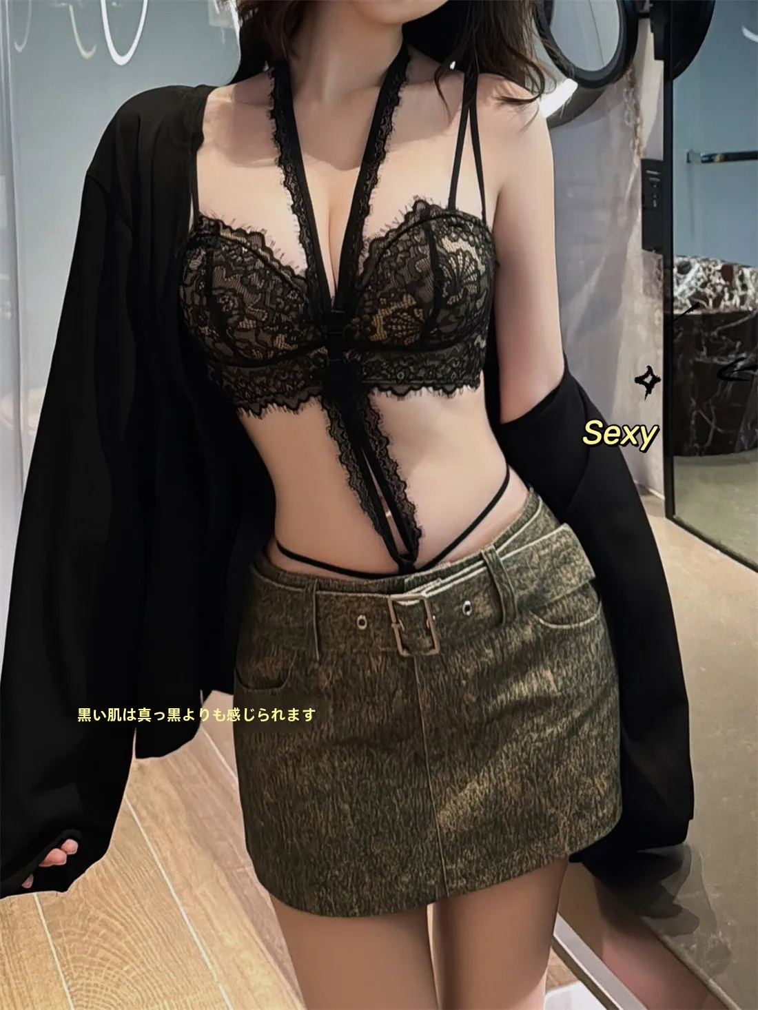 ブラジャー 女性 ワイヤレス レース セクシー バストアップ 首掛け クラシックスタイル：垂れる防止と肩紐安定の実証