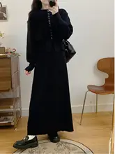 大きいサイズのニットスカートドレス【レイヤードスタイル・秋冬用・体型カバー・二分割デザイン】（セットアップ対応）