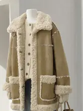 カキ色のムートンコート【レトロな高級感・厚手・保温性・羊毛】