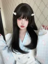 ウィッグ レディース 姫カット クラゲカット ぱっつん前髪 黒髪 ロングストレート 小顔見え 原宿系 ロリータ ガーリー JK「AG」