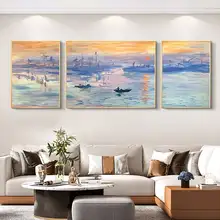 モネ 日の出 油彩画【手描き・現代的・三連アート】