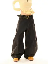 美式レトロデザインのブラックデニムパンツ【フィット・フレア・トレンドアイテム】