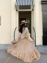 春用 薄手フレアスカート【柔らかなネット生地・ピンク・長丈】（セットアップ対応）