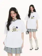 クリエイティブなロゴプリントのコットン短袖Tシャツ【ゆったりフィット・女性用】