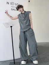 シンプルカラーのコントラストネックタンクトップとしたワイドパンツ【男性用・カジュアルスタイル・セットアップ対応】