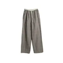 ストレッチウエストとドローコード付きのビンテージチェックカジュアルパンツ【女性用・春夏用】