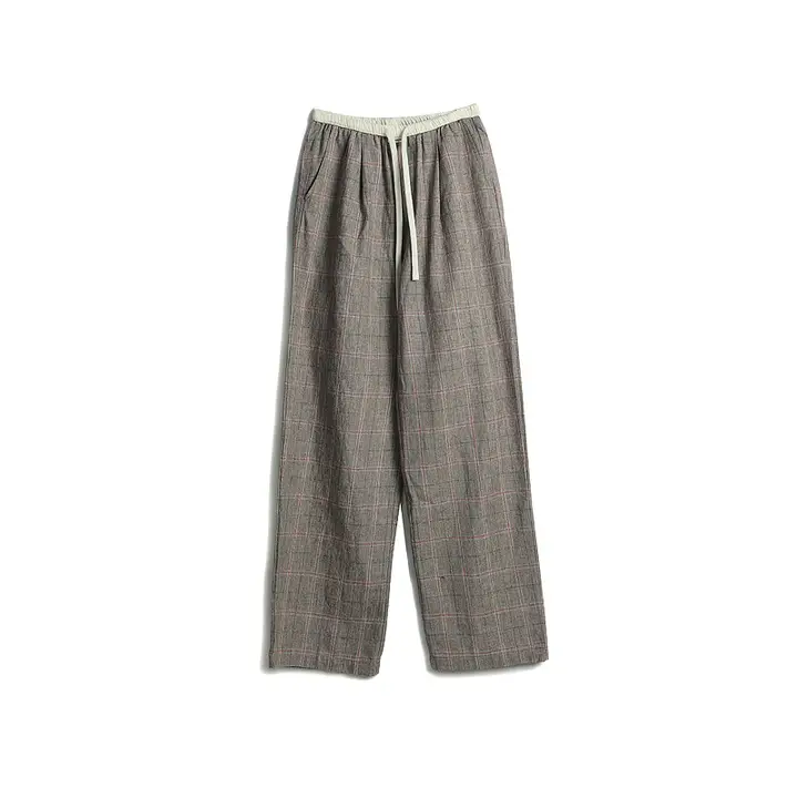 ストレッチウエストとドローコード付きのビンテージチェックカジュアルパンツ【女性用・春夏用】