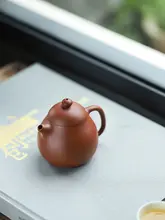 原石生砂製 朱泥紫砂茶壺【孟臣文旦型・手作り・家用】