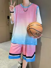 グラデーションカラー アイスシルク半袖Tシャツ＆ショートパンツ【夏用・カジュアル・バスケットボール】（セットアップ対応）