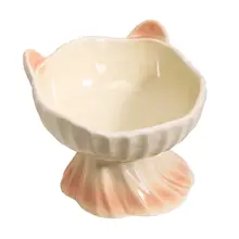 猫用高脚陶器フードボウル【スラントデザイン・首をサポート・猫耳型】