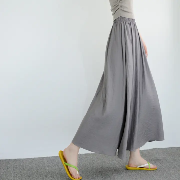 爽やかさを感じる！ウエストゴムAラインロングスカート【ポケット付き・軽やかな半身裙・女性用・クールスタイル】（セットアップ対応）