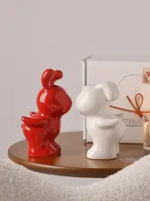ウサギ 装飾品 カップル 引っ越し 結婚 バレンタインデー 誕生日 陶器 創造的 シンプルな 赤