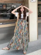 ボヘミアン風 カラーコントラスト花柄キャミソールパンツ【夏用・シンプルデザイン】（セットアップ対応）