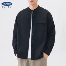高密度コットン 立襟 シャツ【メンズ・長袖・春秋用・白・ヘンリーネック】
