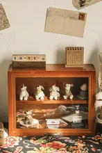 デスク用マグカップ収納ボックス【ガラスのティーセットディスプレイ・化粧品置き・木製カバー付き】