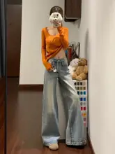 アメリカンヴィンテージ風 ローライズ フレアデニムパンツ【女性用・フィット・スリム効果】