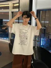 シンプル丸首Tシャツ【メンズ・短袖・英字プリント・フィット】