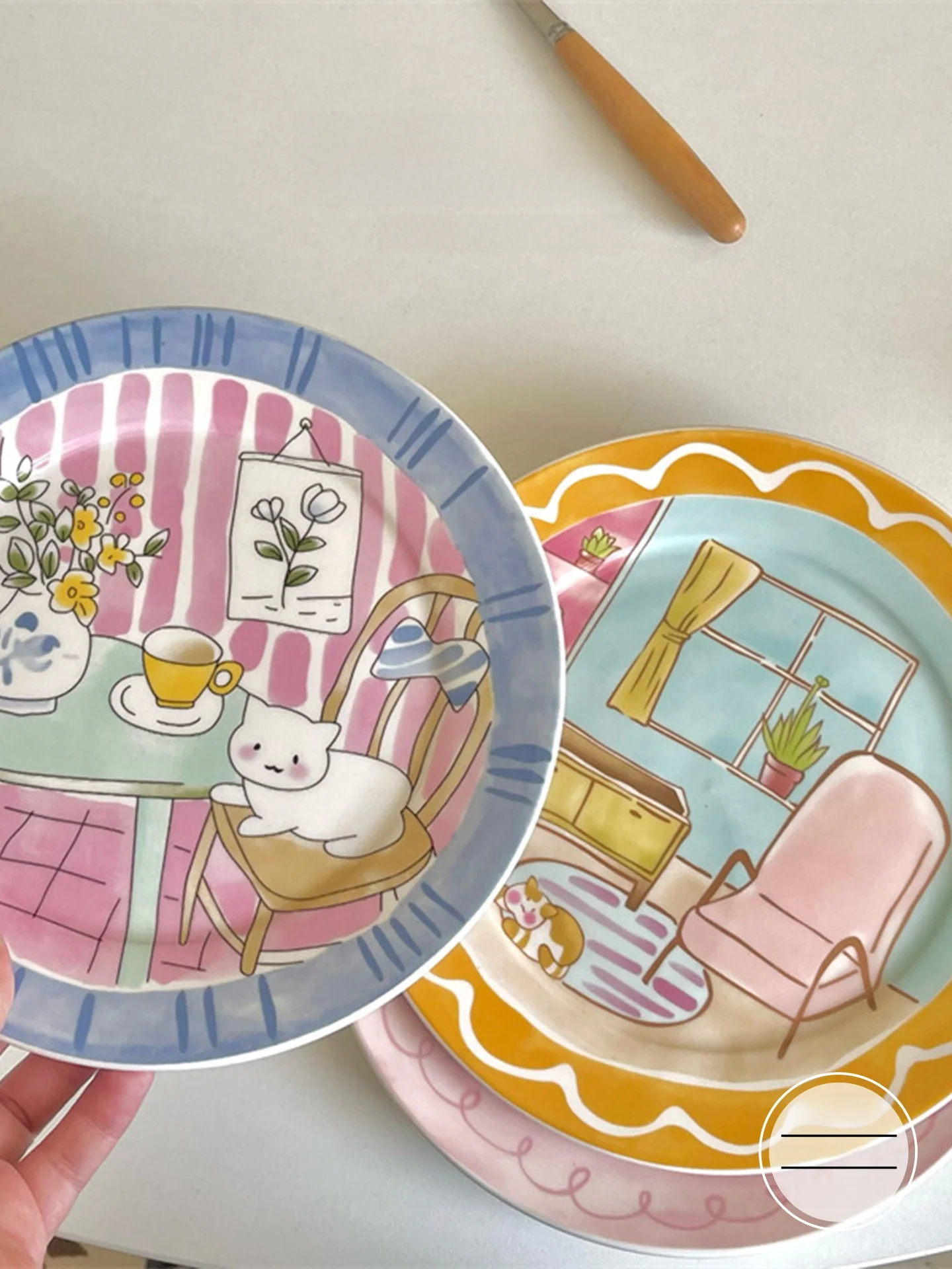 かわいいキャラクター陶器プレート：韓国風デザート用のデザインと実用性
